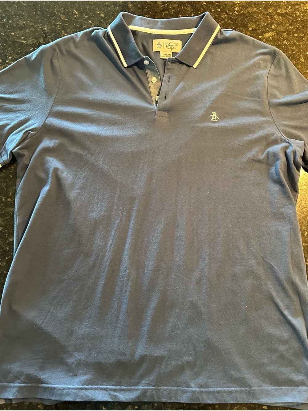 Original Penguin Blue Polo with White-Trim Collar